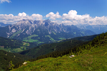 Leogang Mountains Leoganger Steinberge with highest peak Birnhorn, idyllic summer landscape Alps, Zell am See district, Salzburg federal state, Austria