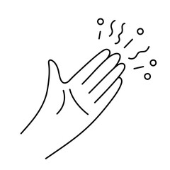 Obraz premium Hand with magic sparkle for wish doodle line icon. Gesture congratulation and success. Linear hand drawn style sign. Greeting, happy event. Vector