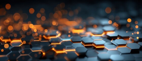 Fototapeta premium Abstract futuristic hexagonal structure with orange and blue illumination backdrop
