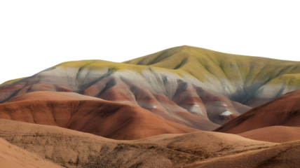 vibrant layered mountain scene with varying earth tones  . Isolated on transparent background, png