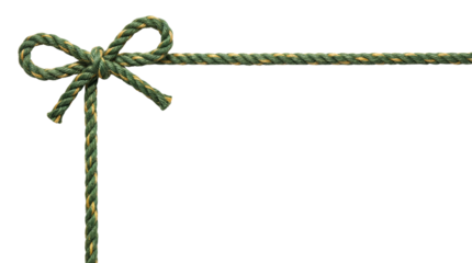 Green Rope Tied in a Decorative Bow Corner Border Element isolated PNG with Transparent Background