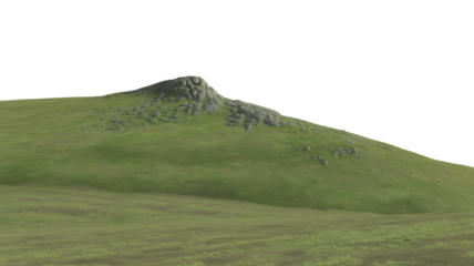 isolated hill landscape with lush green grass . Isolated on transparent background, png