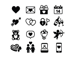 Minimalist icon sets for Valentine's Day, the celebration of love and affection
