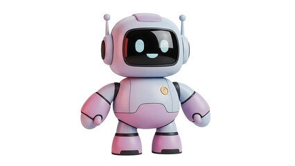 Fototapeta premium A pink robot with a black screen face stands alone on a white background (16)_no-bg