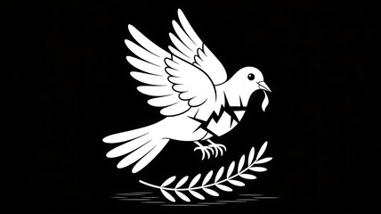 A vector art illustration depicting a broken dove against a stark black background, conveying an "Anti War" message. The dove's wings are fractured and scattered, its feathers appearing detached 