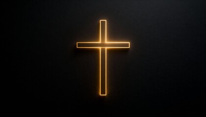 Wooden cross with a gold frame on a black background. Elegant, minimalist, and symbolic design conveying spirituality, reverence, and solemnity.