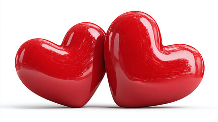 Two glossy red hearts rest side-by-side, a symbol of affection, love, and connection. Their vibrant color evokes strong emotions and passion.