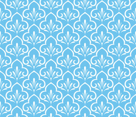 Flower geometric pattern. Seamless vector background. White and blue ornament