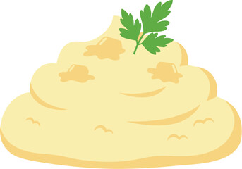 Flat Simple Mashed Potato Culinary Dish with Parsley Topping Illustration