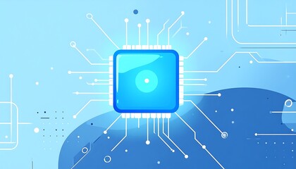 Blue chip graphic with connected lines on a gradient background, simple vector illustration