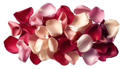 Vibrant collection of rose petals in various shades, suitable for wedding decorations, romantic themes, or beauty products, Ideal for use in invitations, blogs, or floral arrangements,