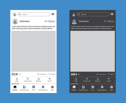 LinkedIn App Post Interface Mockup on Mobile Screen in Light and Dark Mode, Editorial Use Only