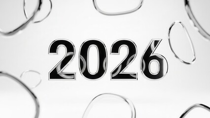 Abstract 3D Render of Black 2026 with Transparent Floating Droplets isolated PNG with Transparent Background
