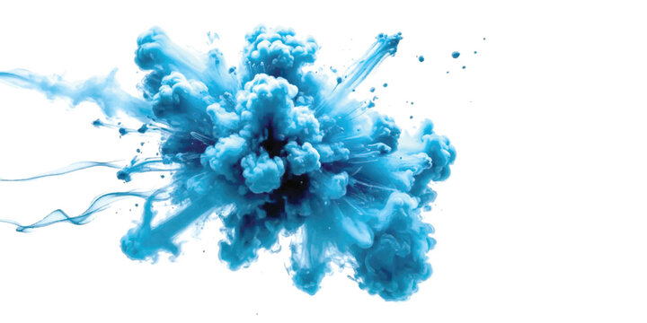 A dynamic blue ink explosion bursting and dissolving in water creating abstract patterns