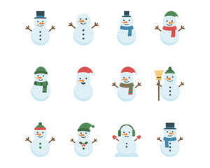 Winter snowmen cartoon character set