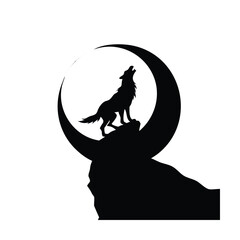 Wolf howling at the moon silhouette illustration