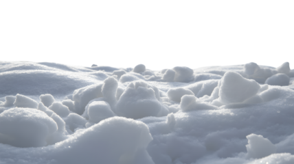 snowy landscape with fresh powder under the winter sun . Isolated on transparent background, png