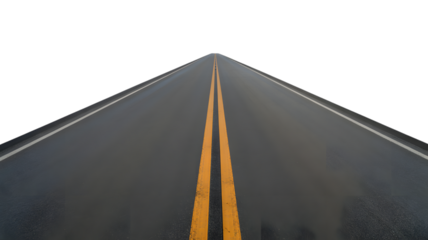 Road with yellow lines leads to the horizon  . Isolated on transparent background, png