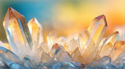 Vibrant crystals glisten against a blurred colorful background, making it ideal for wellness, decoration, or artistic themes, Perfect for websites, prints, and promotional materials,