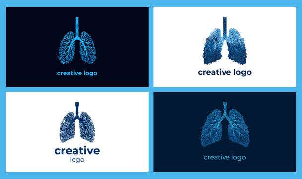 Lung creative logo. Lungs logos icons doctors business card design template, doctor respiratory organ treatment hospital clinic health care medical cards set vector illustration