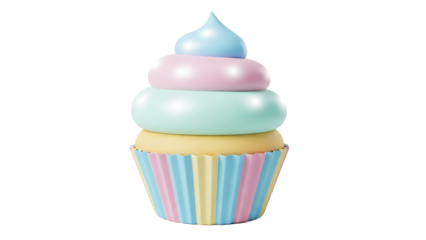 Colorful cupcake with pastel frosting (115)_no-bg on a white surface with a sweet treat