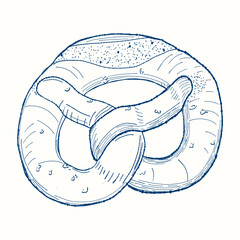 Sketch pretzel line isolated, german bake object, vector flat
