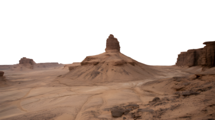 arid desert landscape with unique rock formations . Isolated on transparent background, png