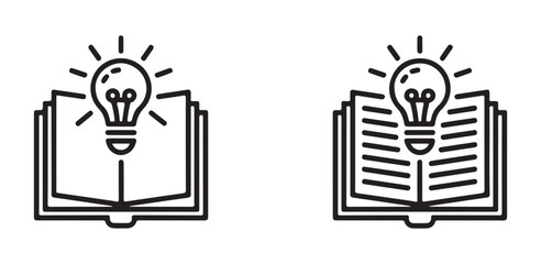 Open book with light bulb icon symbolizing new ideas and knowledge, representing learning and inspiration concept