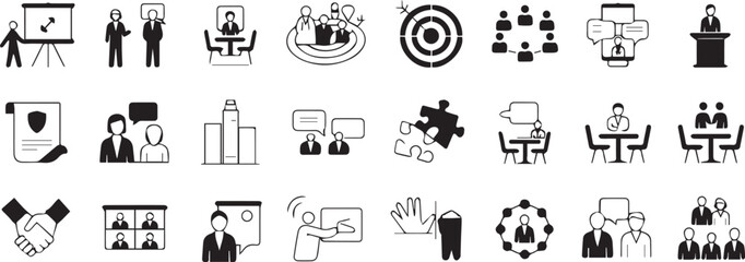 business corporate icon collection teamwork communication and strategy