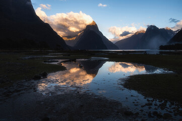 Milford Sound Fjord in Fiordland National Park at sunrise, South Island, New Zealand