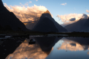 Milford Sound Fjord in Fiordland National Park at sunrise, South Island, New Zealand