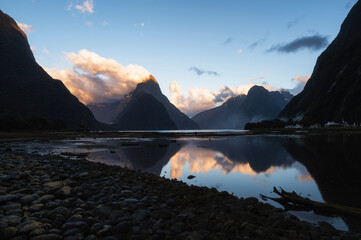 Milford Sound Fjord in Fiordland National Park at sunrise, South Island, New Zealand