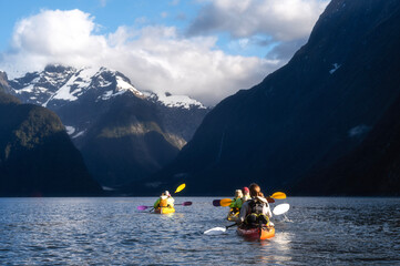 Kayaking in Milford Sound, Fiordland National Park, South Island, New Zealand
