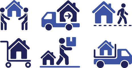 Fototapeta premium moving icons set for home relocation and moving service concepts