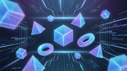 Abstract futuristic technology background with glowing geometric shapes