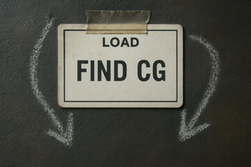 Obraz premium Load find cg sign with chalk arrows dark surface emphasizes crane safety for proper load balance and secure lifting construction or industrial work