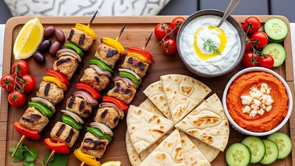 Mediterranean Chicken Skewers Platter with Tzatziki Hummus  Pita Bread for mahashivratri  sawan  shivling shankar
