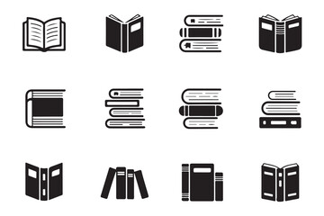 Filled and outline set of book icons. library, school, education, knowledge elements silhouette and lines