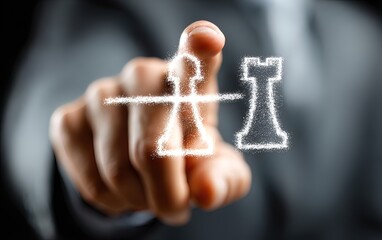 A closeup of a businessman pointing at a strategic planning icon. High quality. High quality. High quality