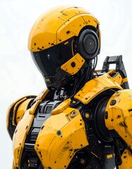 Robot portrait, yellow and black armor, futuristic design