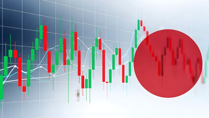 Stock market candlestick chart with red circle highlighting a significant financial downturn