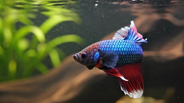 Colorful Betta Fish Swimming Elegantly in Aquarium