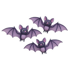 Fototapeta premium Three cartoon bats flying in a triangular formation against a white background