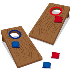 cornhole game, cornhole bags and board.