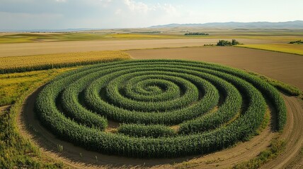 green field with labyrinth