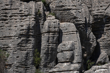 Blocks of jurassic limestone strata eroded by karstic processes. Torcal de Antequera nature reserve.