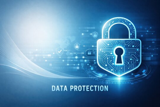 A digital lock symbol represents the concept of data protection in technology and cybersecurity, emphasizing safety and security in the digital age. - Powered by Adobe