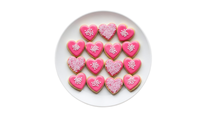 Delightful pink heart-shaped cookies isolated on transparent background