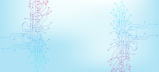 Motherboard digital abstract background. AI circuit board technology texture design. Semiconductor and computer processor on tech banner template concept. Vector illustration