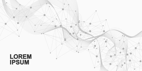 Global network connection website header or banner design. Abstract background with connecting dots and lines. Global business. Social network communication. Internet technology. Vector illustration